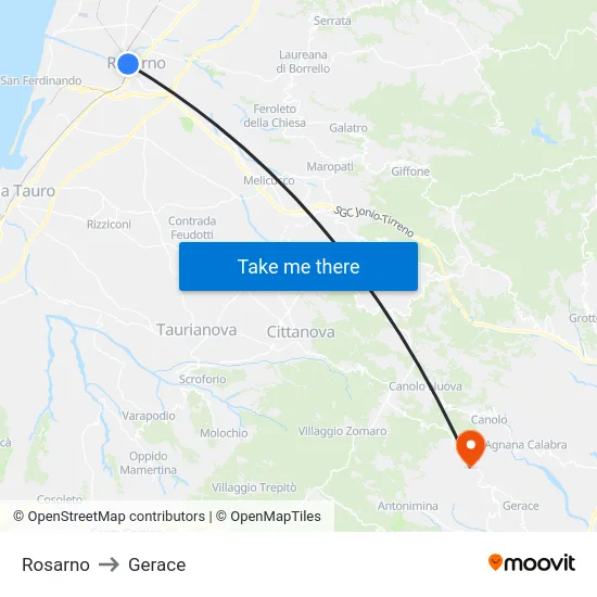 Rosarno to Gerace map