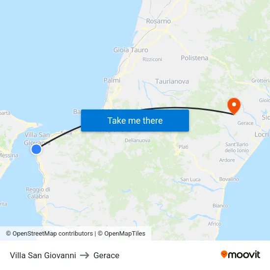 Villa San Giovanni to Gerace map