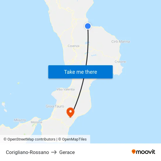 Corigliano-Rossano to Gerace map