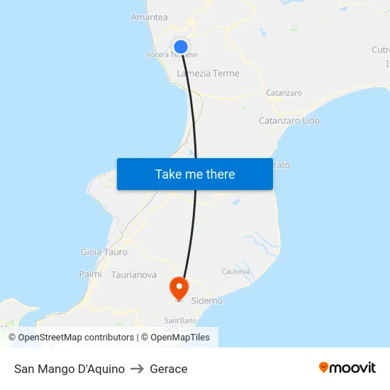 San Mango D'Aquino to Gerace map