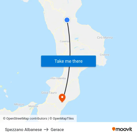 Spezzano Albanese to Gerace map