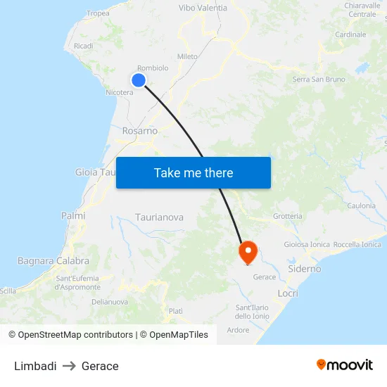 Limbadi to Gerace map