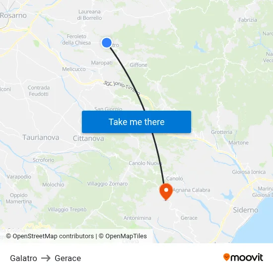 Galatro to Gerace map