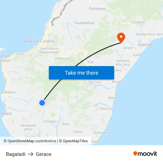 Bagaladi to Gerace map