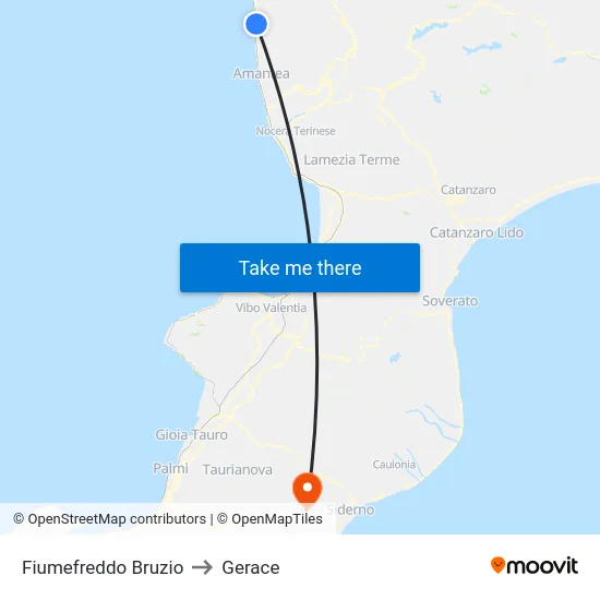 Fiumefreddo Bruzio to Gerace map