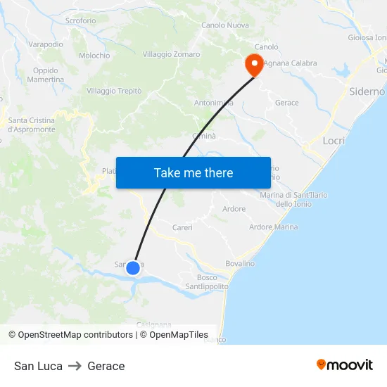 San Luca to Gerace map