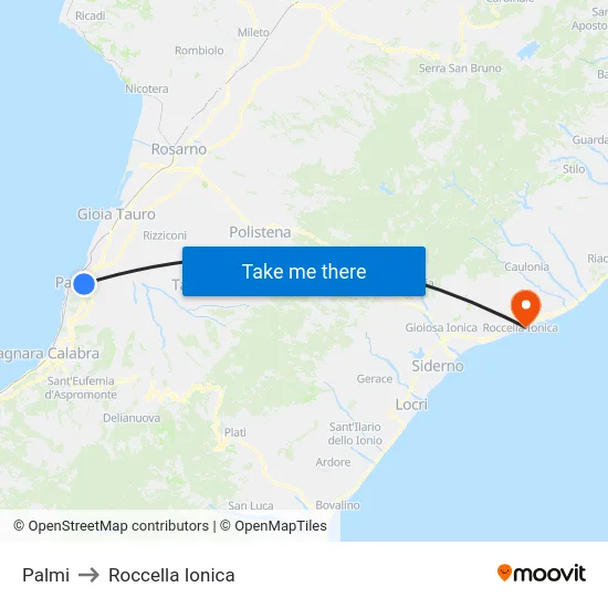 Palmi to Roccella Ionica map
