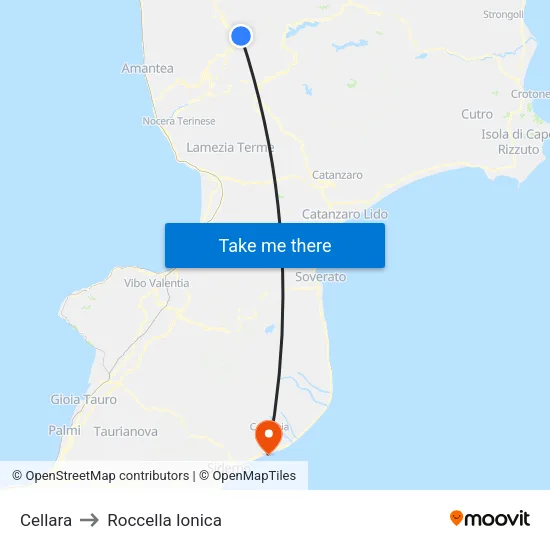 Cellara to Roccella Ionica map