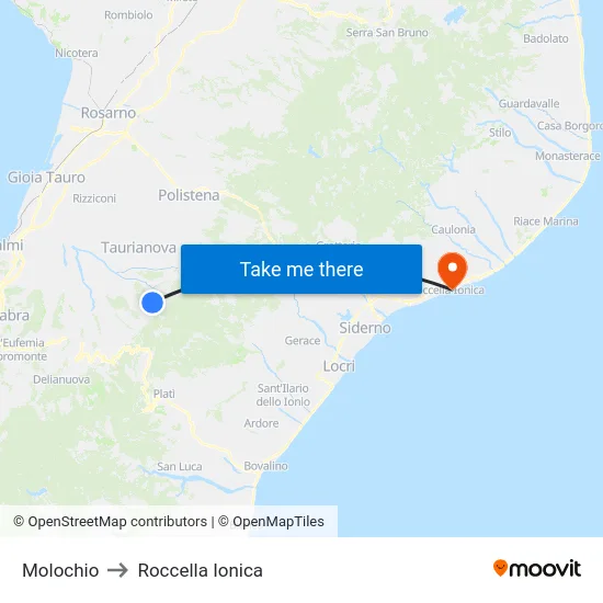 Molochio to Roccella Ionica map