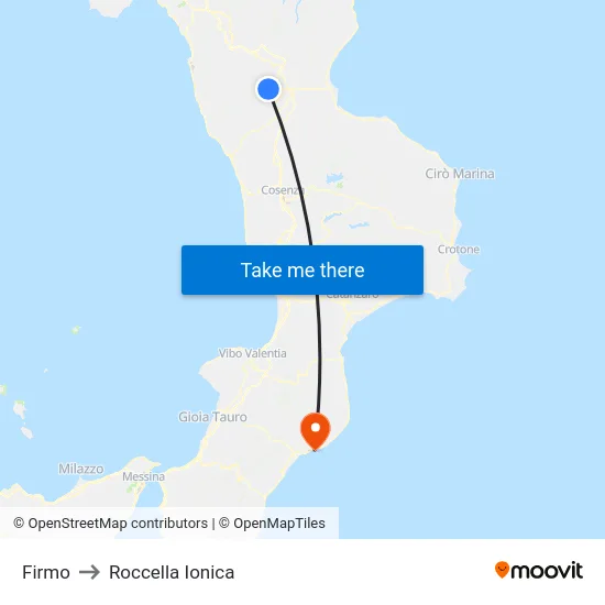 Firmo to Roccella Ionica map