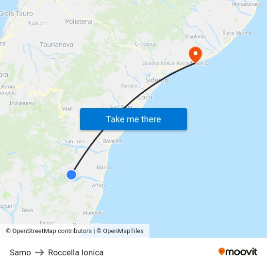 Samo to Roccella Ionica map