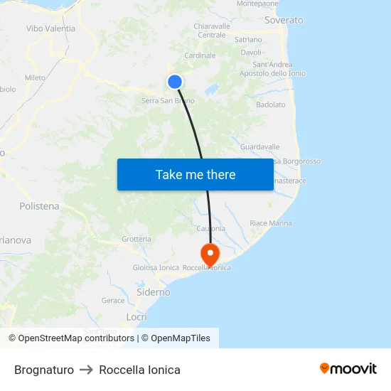Brognaturo to Roccella Ionica map