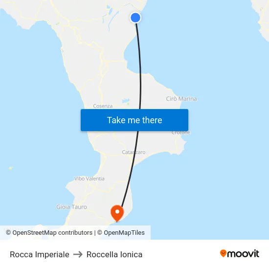 Rocca Imperiale to Roccella Ionica map