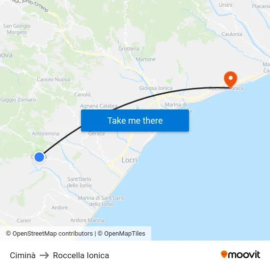 Ciminà to Roccella Ionica map