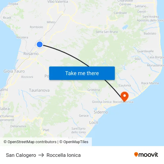 San Calogero to Roccella Ionica map