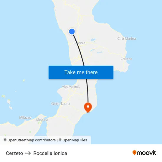 Cerzeto to Roccella Ionica map