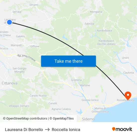 Laureana Di Borrello to Roccella Ionica map