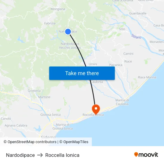 Nardodipace to Roccella Ionica map