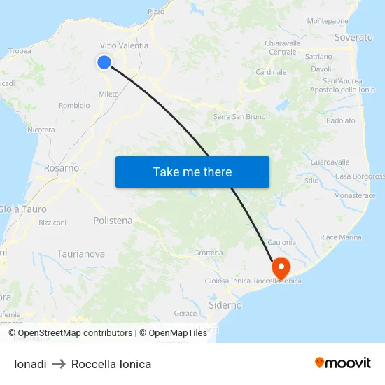 Ionadi to Roccella Ionica map