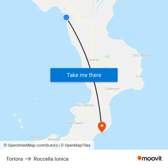Tortora to Roccella Ionica map