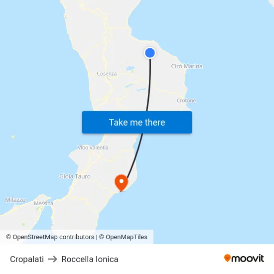 Cropalati to Roccella Ionica map