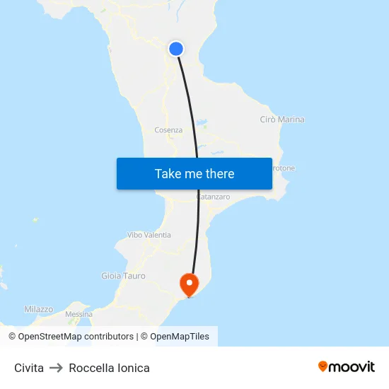 Civita to Roccella Ionica map