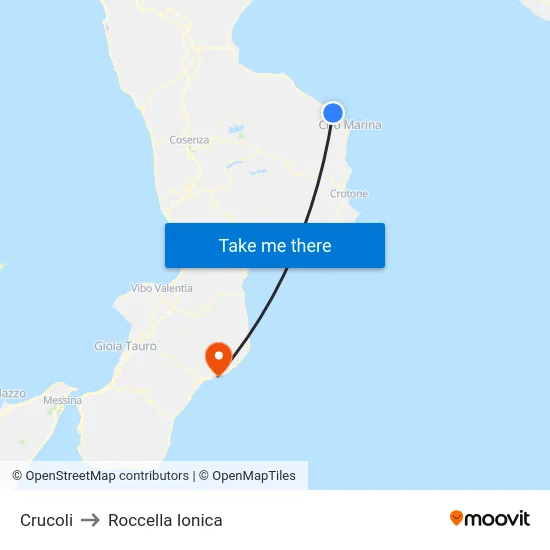 Crucoli to Roccella Ionica map