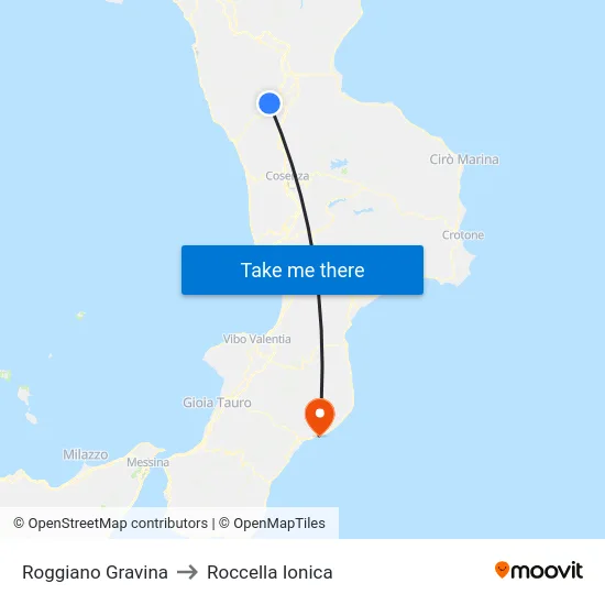 Roggiano Gravina to Roccella Ionica map