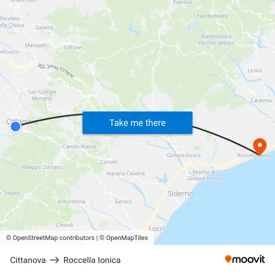 Cittanova to Roccella Ionica map