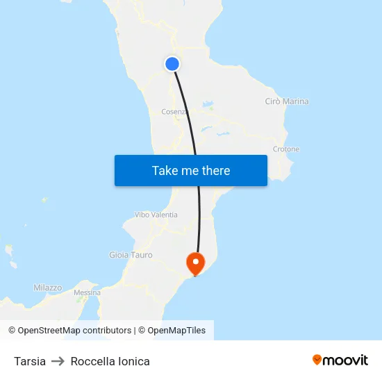 Tarsia to Roccella Ionica map