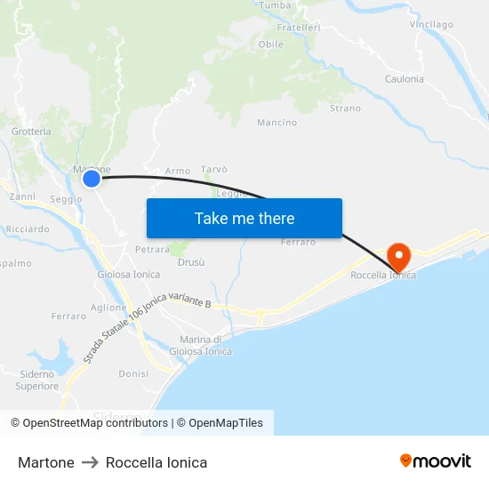Martone to Roccella Ionica map