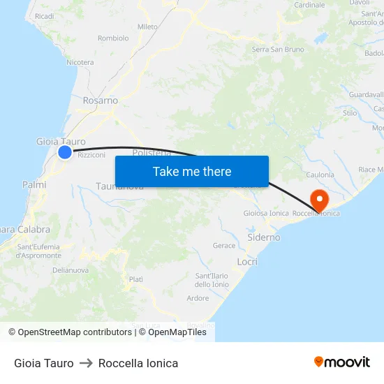 Gioia Tauro to Roccella Ionica map