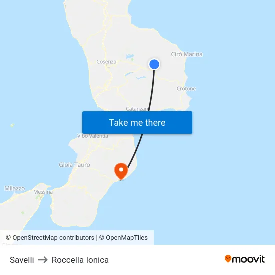 Savelli to Roccella Ionica map