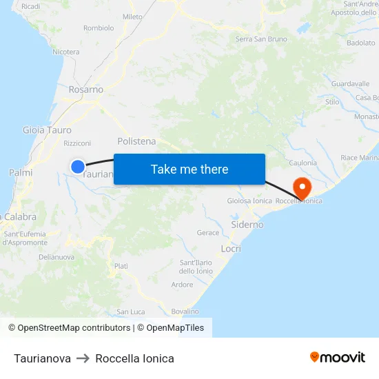 Taurianova to Roccella Ionica map