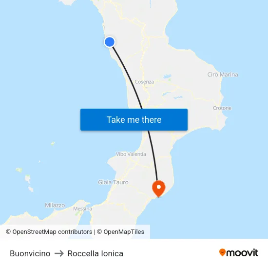 Buonvicino to Roccella Ionica map