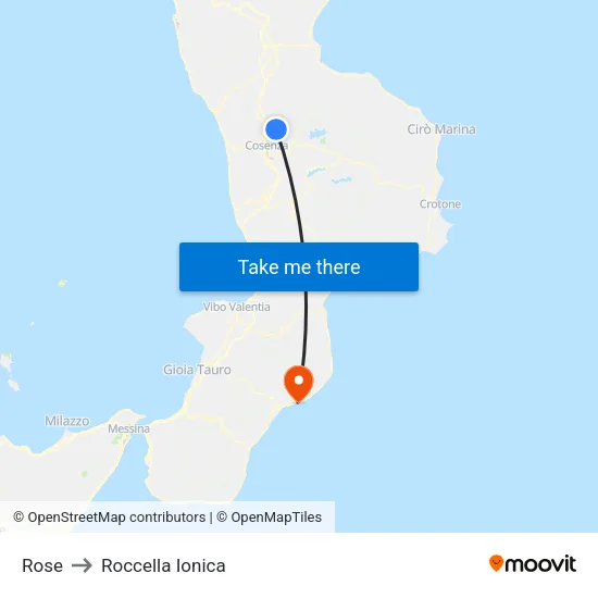 Rose to Roccella Ionica map