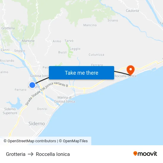 Grotteria to Roccella Ionica map