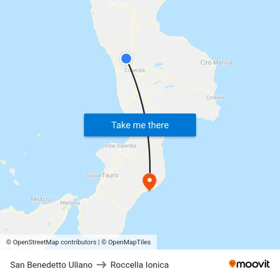 San Benedetto Ullano to Roccella Ionica map