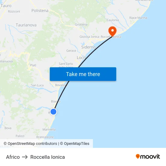 Africo to Roccella Ionica map