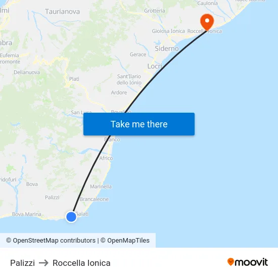 Palizzi to Roccella Ionica map
