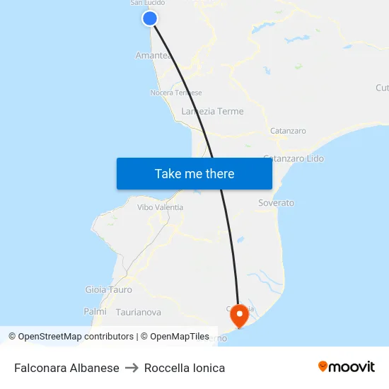 Falconara Albanese to Roccella Ionica map