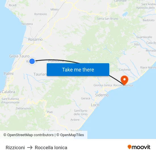 Rizziconi to Roccella Ionica map