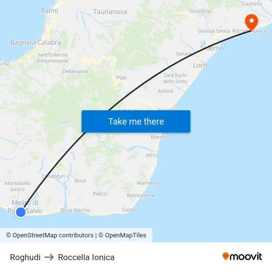 Roghudi to Roccella Ionica map