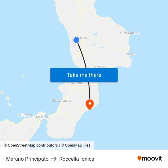 Marano Principato to Roccella Ionica map