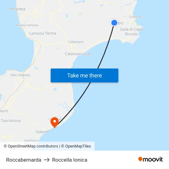 Roccabernarda to Roccella Ionica map