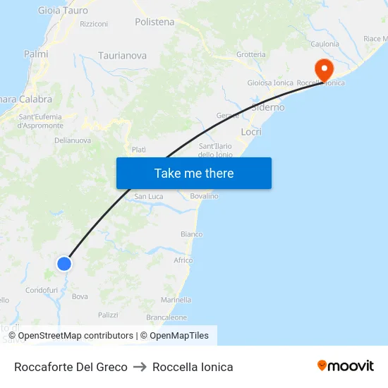 Roccaforte Del Greco to Roccella Ionica map