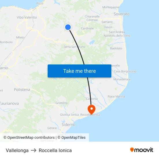 Vallelonga to Roccella Ionica map