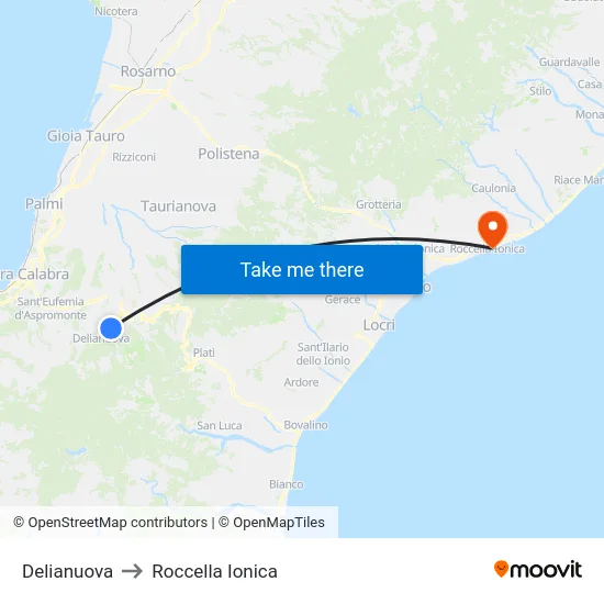 Delianuova to Roccella Ionica map
