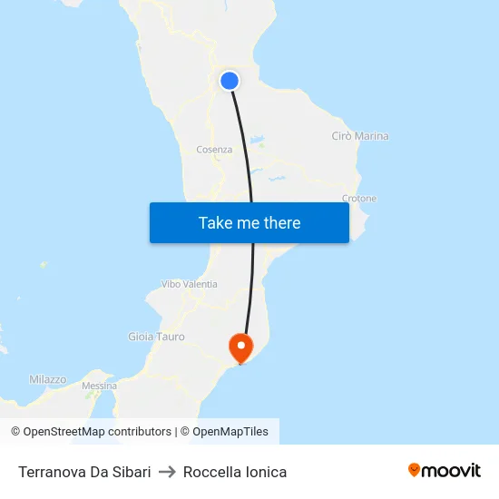 Terranova Da Sibari to Roccella Ionica map