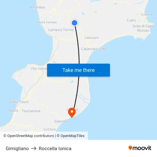 Gimigliano to Roccella Ionica map